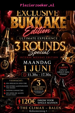 Ma 01 Juni Eclusive Bukkake Party 11.30u tot 17.30u