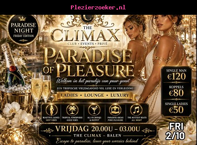 Vrijd 02/10. Paradise of Pleasure 20u tot 03u